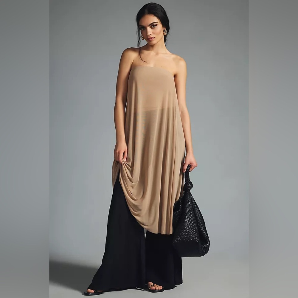 Anthropologie Dolan Sheer Tan crop top with flowy overlay